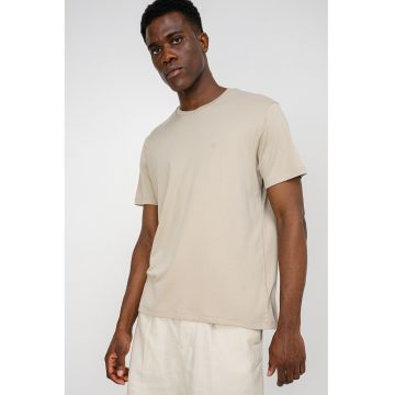 Tricou regular fit cu decolteu la baza gatului - Grej