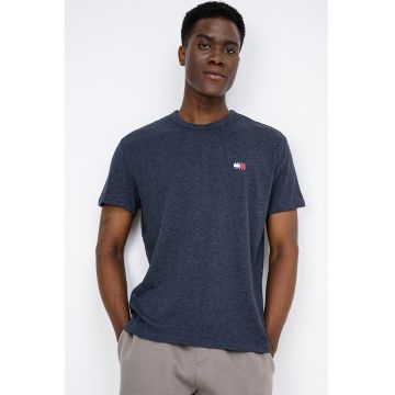 Tricou regular fit cu detaliu cu broderie logo - Albastru melange