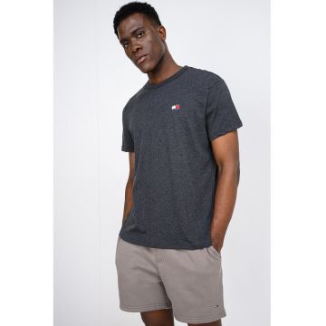 Tricou regular fit cu detaliu cu broderie logo - Negru melange