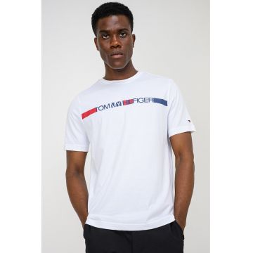 Tricou regular fit cu imprimeu logo - Alb/Bleumarin