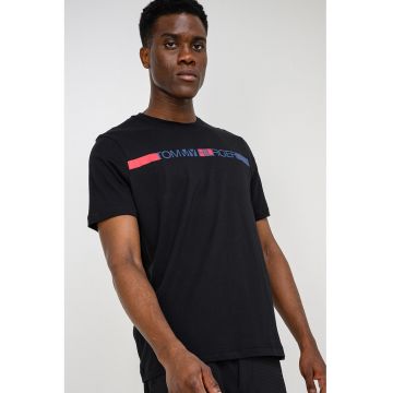 Tricou regular fit cu imprimeu logo - Negru/Bleumarin