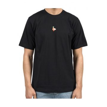 Tricou relaxed fit cu detaliu frontal brodat si imprimeu pe partea din spate Duck My Sick -