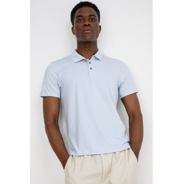 Tricou slim fit cu detaliu cu logo pe piept - Albastru deschis