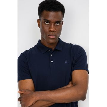 Tricou slim fit cu detaliu cu logo pe piept - Bleumarin