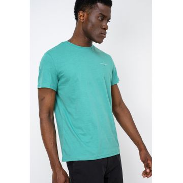 Tricou slim fit din bumbac cu logo discret - Verde irlandez