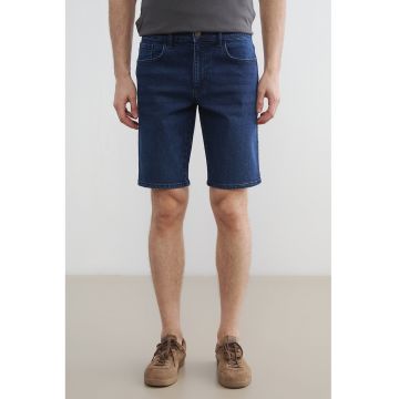 Bermude de denim cu talie medie - Bleumarin