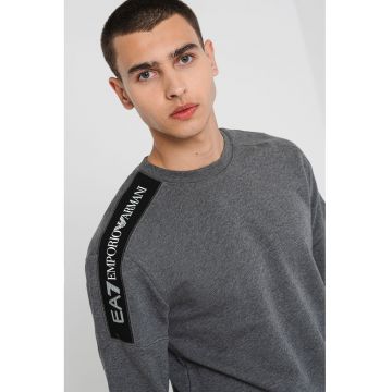Bluza de trening din bumbac cu insertii cu logo - Gri inchis melange