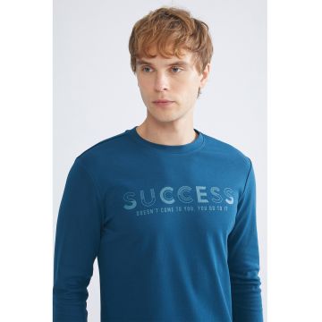 Bluza slim fit cu imprimeu - Albastru petrol