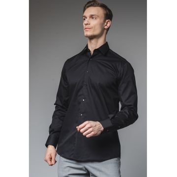 Camasa regular fit cu guler clasic - Negru