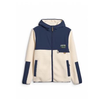 Hanorac sport barbati -  fleece - gluga - 2 buzunare - alb/albastru - poliester -