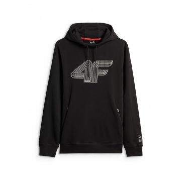 Hanorac sport barbati  regular - gluga ajustabila - 2 buzunare cu fermoar - negru - bumbac|poliester|elastan