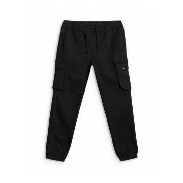 Pantaloni barbati -  casual cargo - negru - tricot imita denimul - talie reglabila