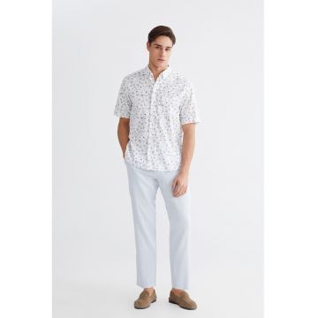 Pantaloni crop de bumbac si in - Albastru deschis