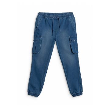 Pantaloni jogger barbati -  denim - talie reglabila - buzunare cargo