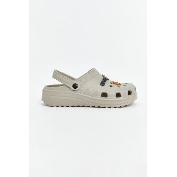 Saboti slingback cu varf rotund - Gri deschis
