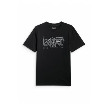 Tricou barbati  imprimeu distinctiv - croiala regulara - negru - bumbac