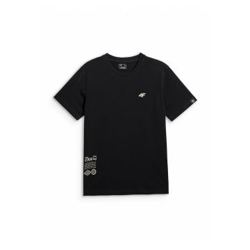 Tricou barbati  imprimeu distinctiv - croiala regulara - negru - material usor