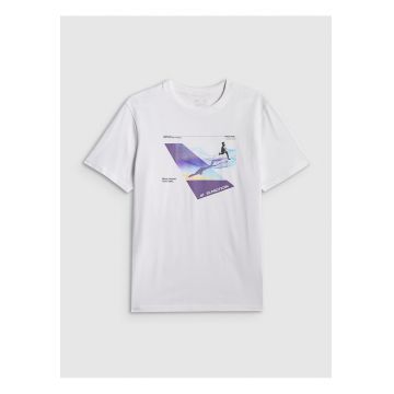 Tricou barbati  regular - imprimeu - alb