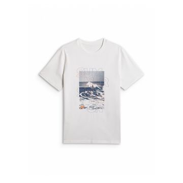 Tricou barbati  regular - imprimeu - alb - din bumbac