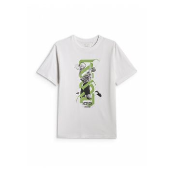 Tricou barbati  regular - imprimeu - alb - din material bumbac