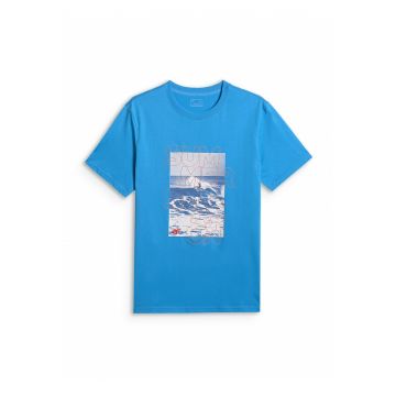 Tricou barbati  regular - imprimeu - albastru - bumbac