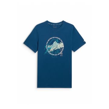 Tricou barbati  regular - imprimeu - albastru turcoaz - bumbac