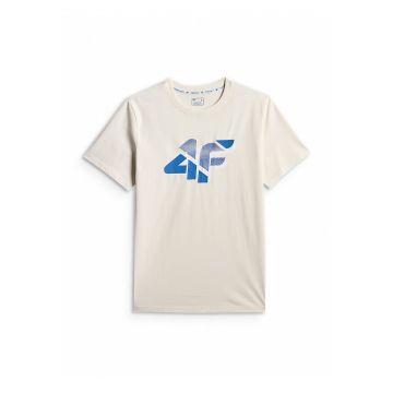 Tricou barbati  regular - imprimeu - bej - din bumbac