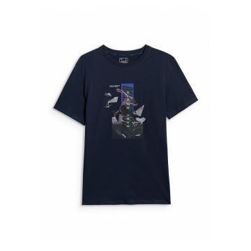 Tricou barbati  regular - imprimeu - bleumarin - din bumbac