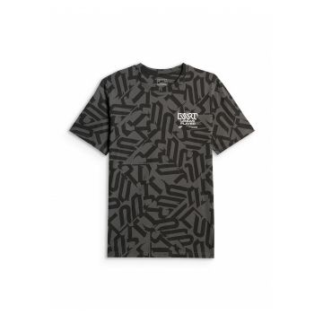 Tricou barbati  regular - imprimeu - culoare negru - bumbac