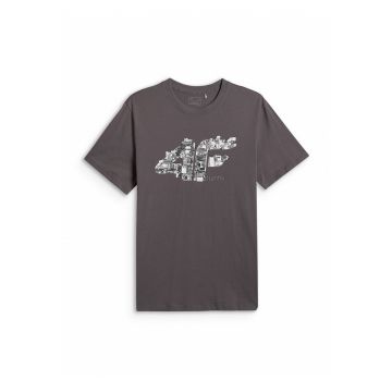 Tricou barbati  regular - imprimeu - gri - bumbac -