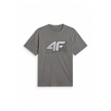 Tricou barbati  regular - imprimeu gri - bumbac - Gri