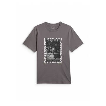 Tricou barbati  regular - imprimeu - gri - bumbac