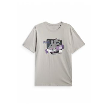 Tricou barbati  regular - imprimeu - gri - din bumbac