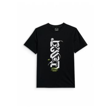 Tricou barbati  regular - imprimeu - negru/alb - bumbac