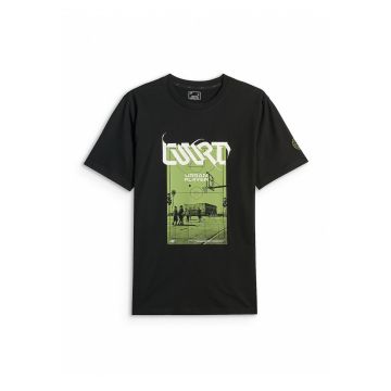 Tricou barbati  regular - imprimeu - negru - bumbac