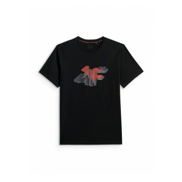 Tricou barbati  regular - imprimeu - negru - bumbac -