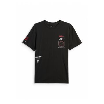 Tricou barbati  regular - imprimeu - negru - din bumbac