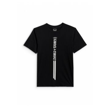 Tricou barbati  regular - imprimeu - negru - din material bumbac