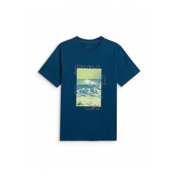 Tricou barbati  regular - imprimeu - turcoaz - bumbac