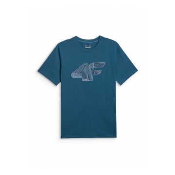 Tricou barbati  regular - imprimeu - turcoaz - bumbac