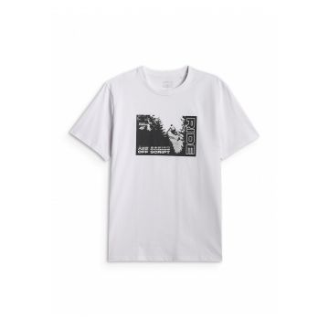 Tricou barbati  relaxat cu imprimeu - alb - bumbac