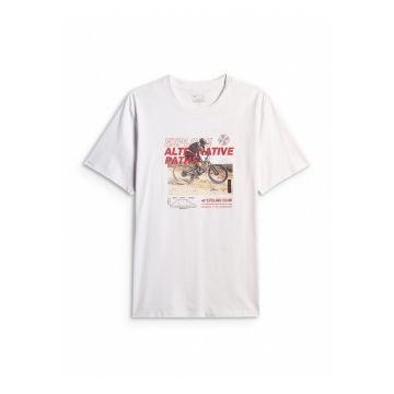 Tricou barbati  relaxed - imprimeu - alb - bumbac