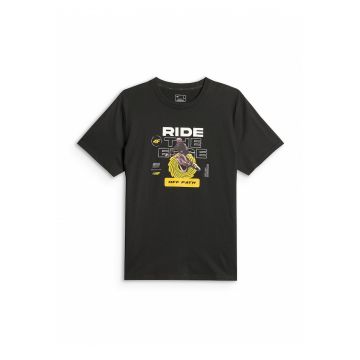 Tricou barbati  relaxed - imprimeu - negru - bumbac -