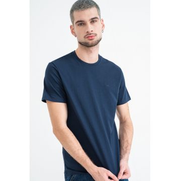 Tricou din bumbac cu decolteu la baza gatului - Bleumarin