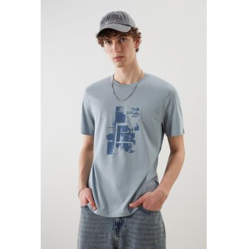 Tricou din bumbac cu imprimeu - Albastru pal