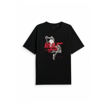 Tricou  lejer cu imprimeu barbati - negru L