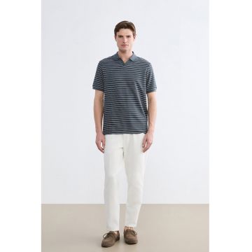 Tricou polo cu dungi - Alb/Gri antracit