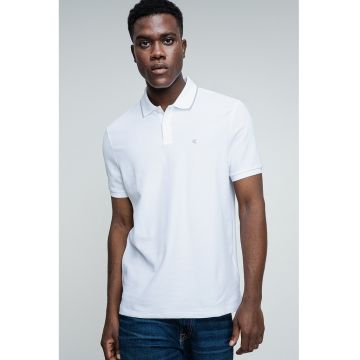Tricou polo din bumbac pique - Gri/Alb optic