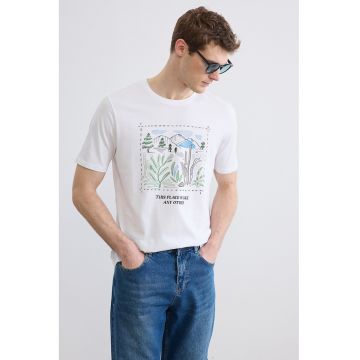 Tricou regular fit cu imprimeu - Alb/Verde/Negru