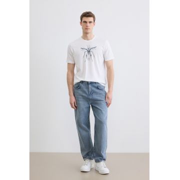 Tricou regular fit de bumbac cu imprimeu grafic - Alb/Albastru ultramarin